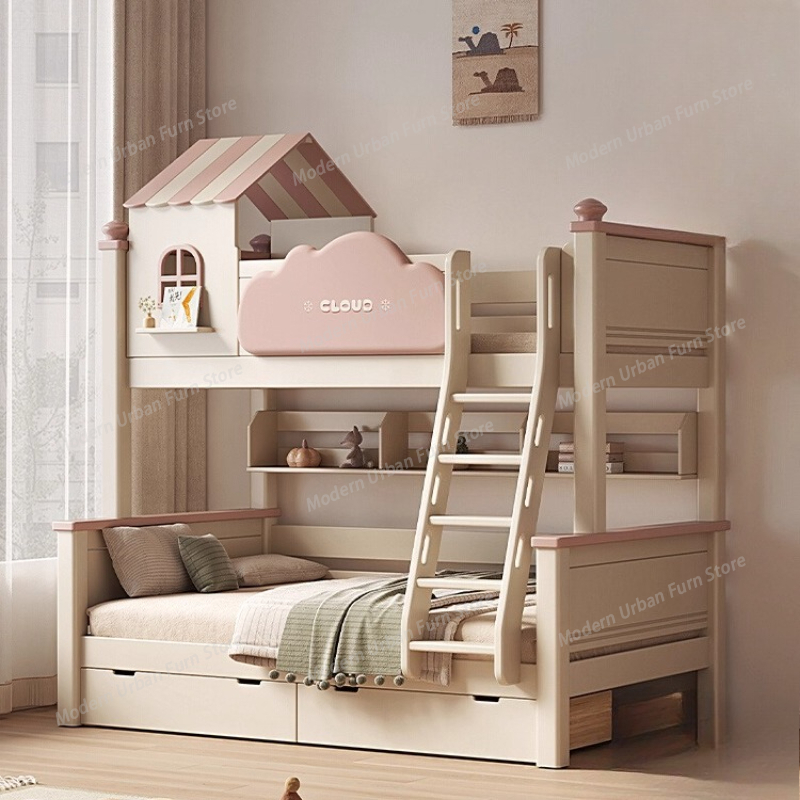 King Size Bed Frame With Storage Drawers - เตียงสองชั้นพร้อมลิ้นชักเก็บของสำหรับเด็ก ดีไซน์นอร์ดิกสวยงามโดดเด่น ขนาดคิงไซส์ พร้อมบันไดขึ้นลง แบบเตียงมอนเตสซอรี