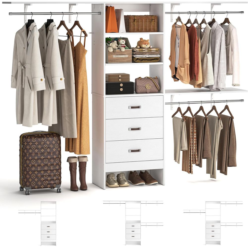 Bedroom Furniture - ระบบตู้เสื้อผ้า 8T, ระบบจัดระเบียบตู้เสื้อผ้าขนาด 96 นิ้วพร้อมราวแขวน 3