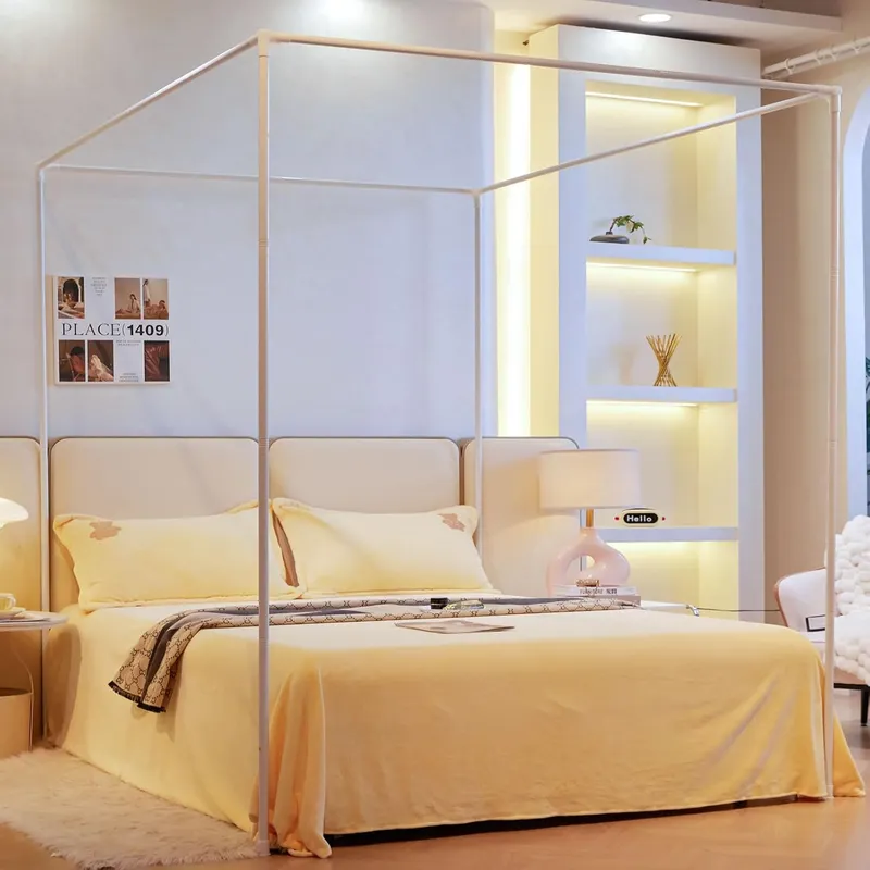 Canopy Bed Frame Metal Queen - เสาโครงเตียงแบบมีหลังคาคุณภาพสูง สำหรับเตียงควีนไซส์ เสาโลหะเสริมความแข็งแรง พร้อมตัวยึดมุมเตียงสี่มุม เหมาะสำหรับเตียงโลหะและเตียงไม้
