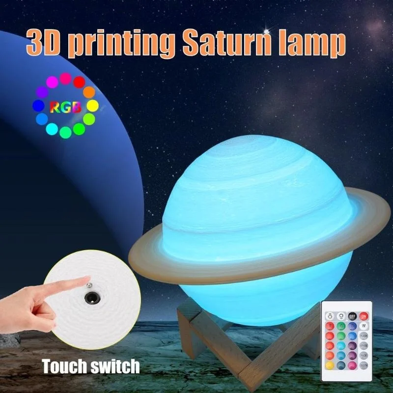 Floating Nightstand With Led Light - LED Night Light 3D พิมพ์ Saturn