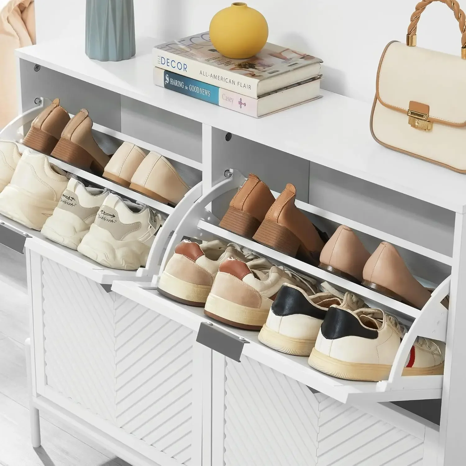 ตู้เก็บรองเท้าพร้อมลิ้นชักแบบเ - Shoe Rack Cabinet Narrow Entryway บทวิจารณ์และราคา
