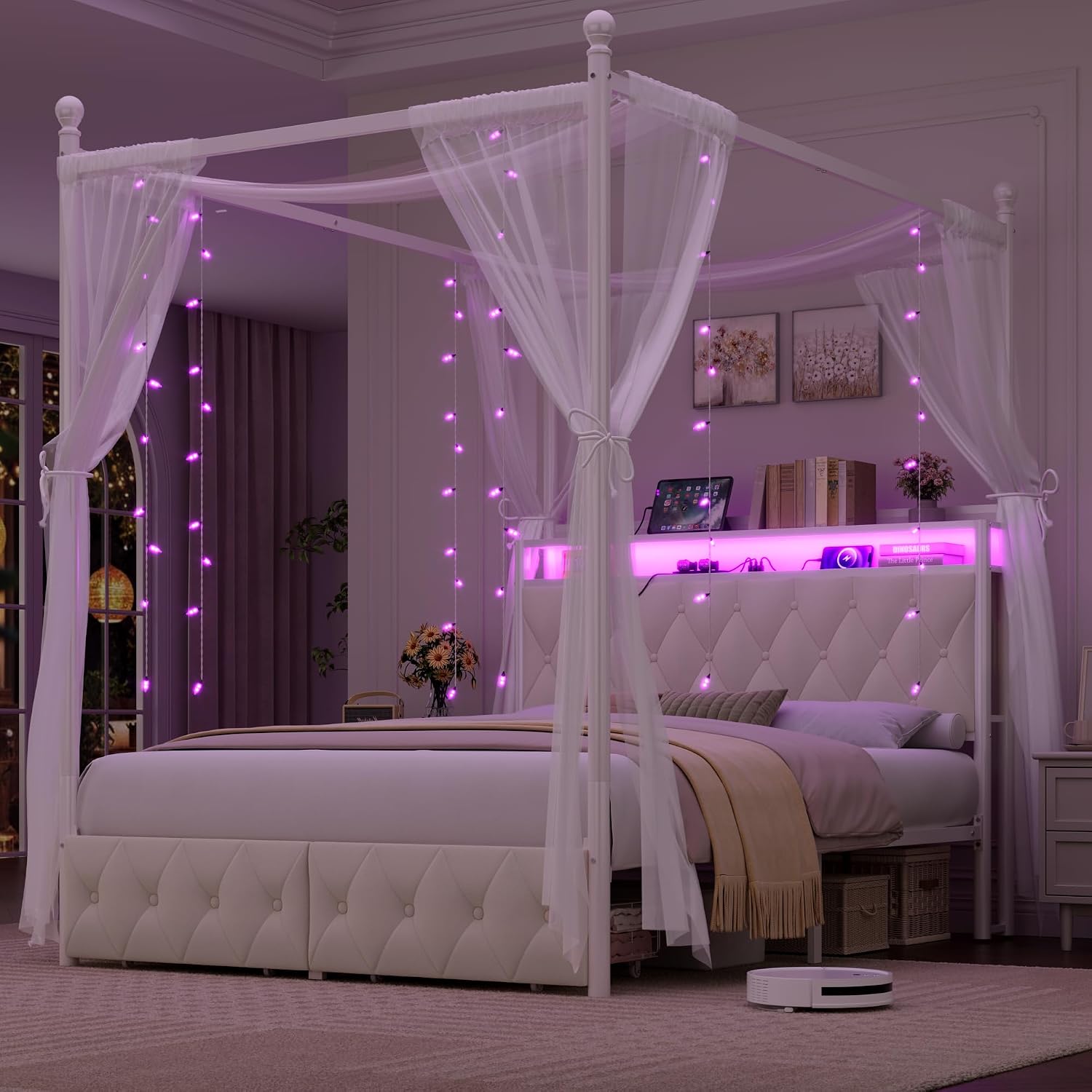 โครงเตียงขนาดควีนไซส์พร้อมหลอด - Canopy Bed Frame Metal Queen บทวิจารณ์และราคา