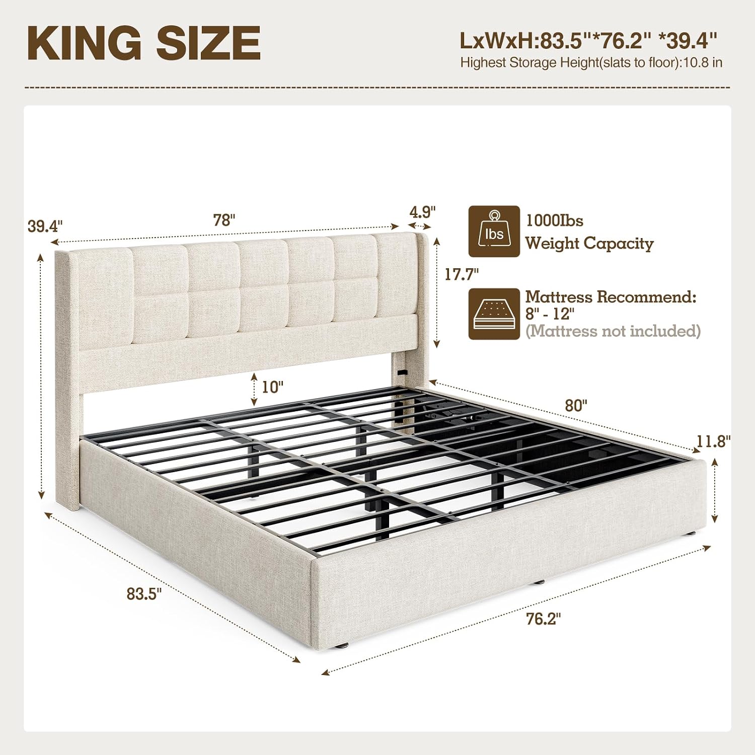 โครงเตียงคิงไซส์พร้อมที่เก็บขอ - Gas Lift Storage Bed Hydraulic บทวิจารณ์และราคา