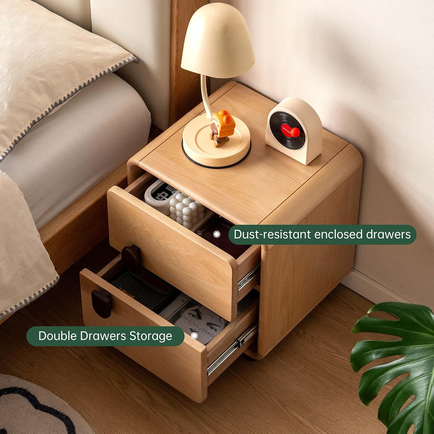 โต๊ะข้างเตียงไม้จริง 2 ลิ้นชัก - Solid Wood Nightstand 2 Drawers บทวิจารณ์และราคา
