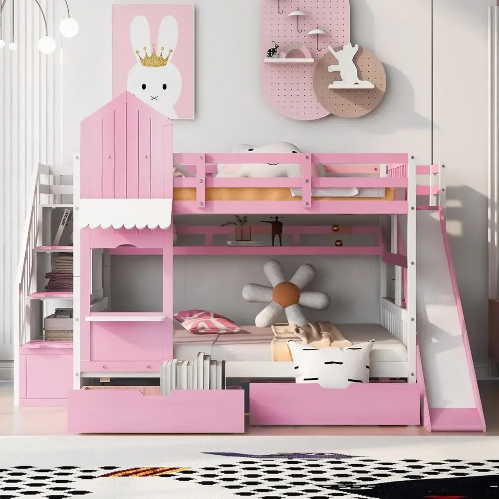 เตียงสองชั้นสำหรับเด็กพร้อมบัน - Bunk Bed With Stairs And Slide บทวิจารณ์และราคา