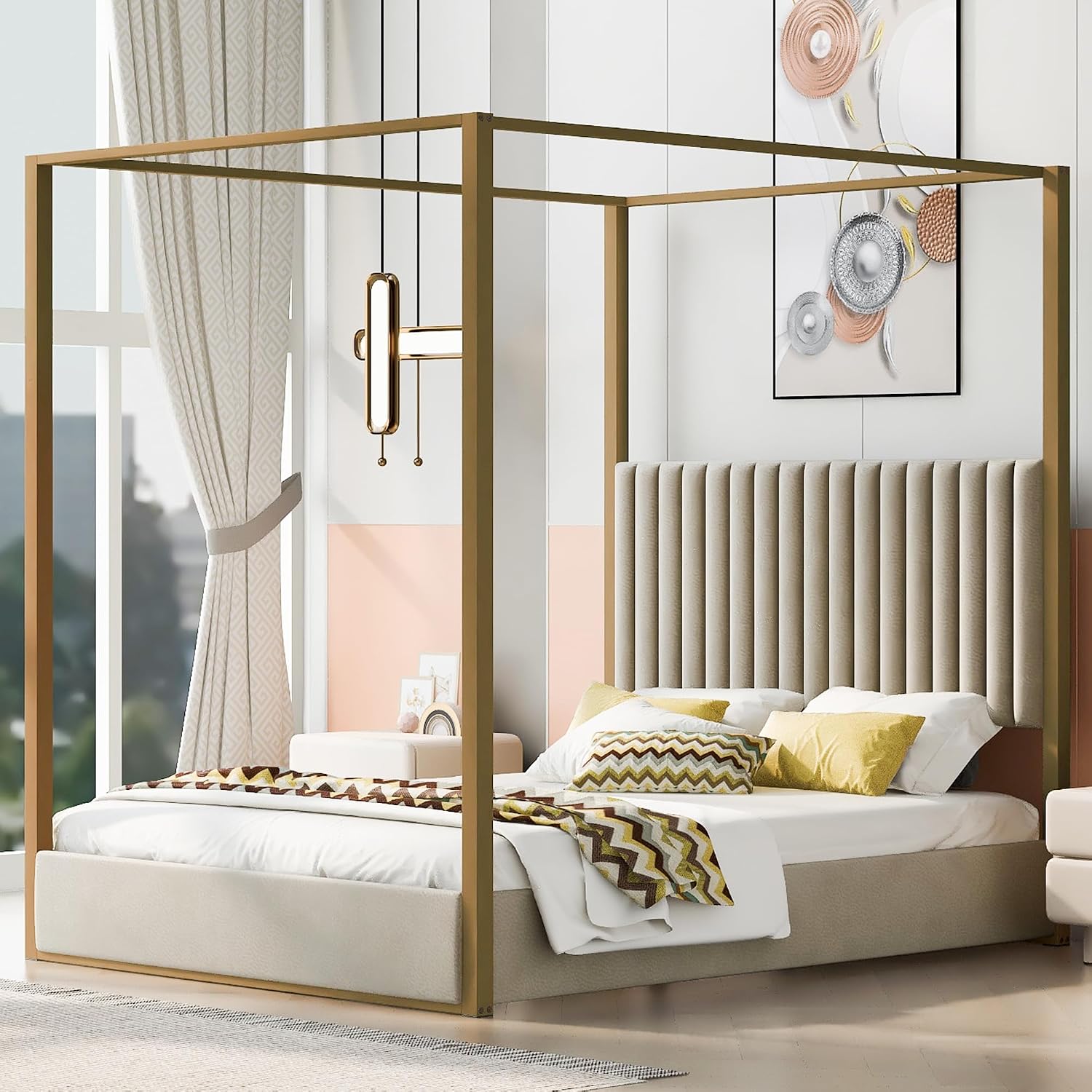 เตียงนอนทรงโมเดิร์น 4 เสา ขนาด - Canopy Bed Frame Metal Queen บทวิจารณ์และราคา