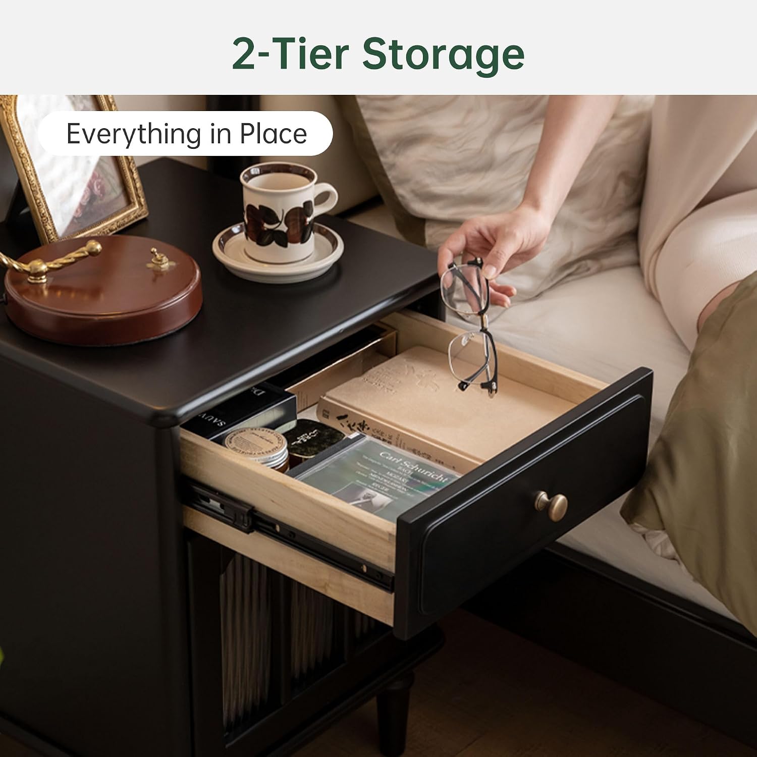 ชุดโต๊ะข้างเตียงไม้เนื้อแข็ง 2 - Solid Wood Nightstand 2 Drawers บทวิจารณ์และราคา