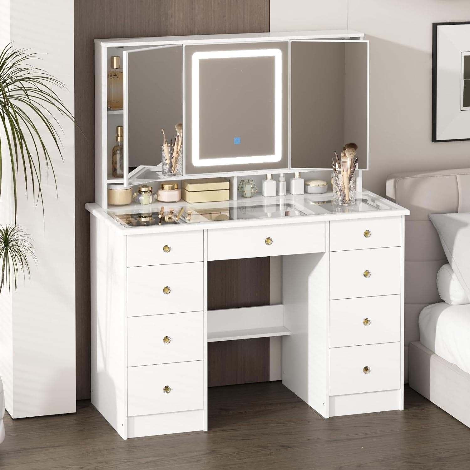 โต๊ะเครื่องแป้งพร้อมกระจกและไฟ - Dressing Table Vanity With Lighted Mirror บทวิจารณ์และราคา