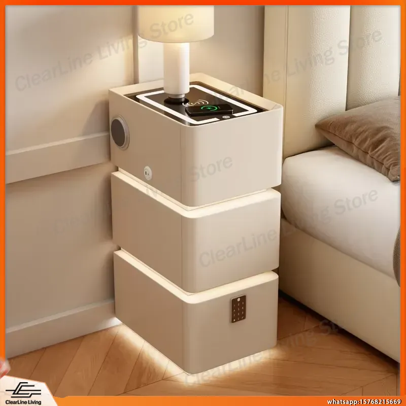 โต๊ะข้างเตียงไม้จริง 3 ชั้น แบ - Floating Nightstand With Led Light บทวิจารณ์และราคา