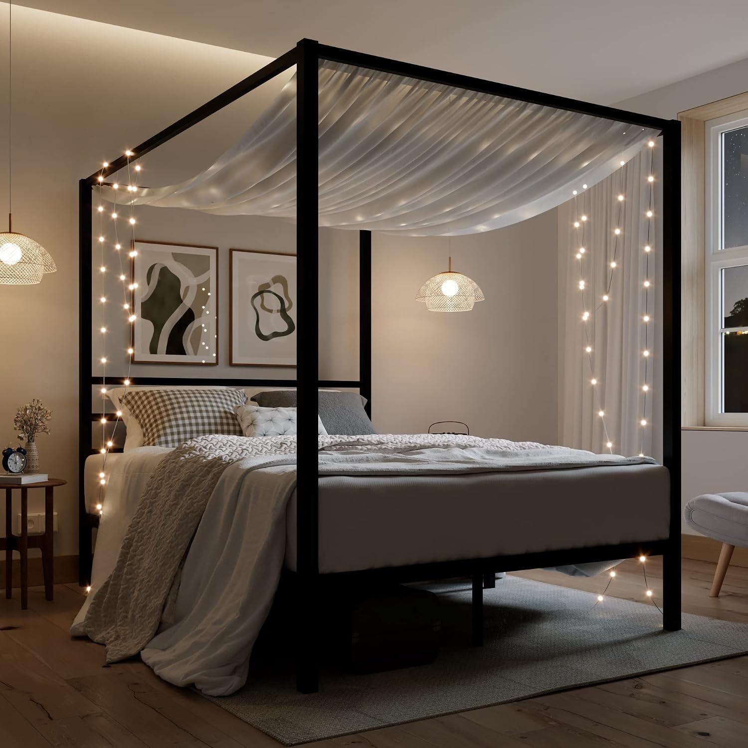 โครงเตียงโลหะขนาดควีนไซส์ พร้อ - Canopy Bed Frame Metal Queen บทวิจารณ์และราคา